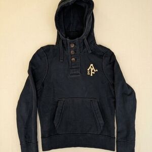 Vintage Abercrombie & Fitch Men's Navy Hoodie with Logo Muscle Fit